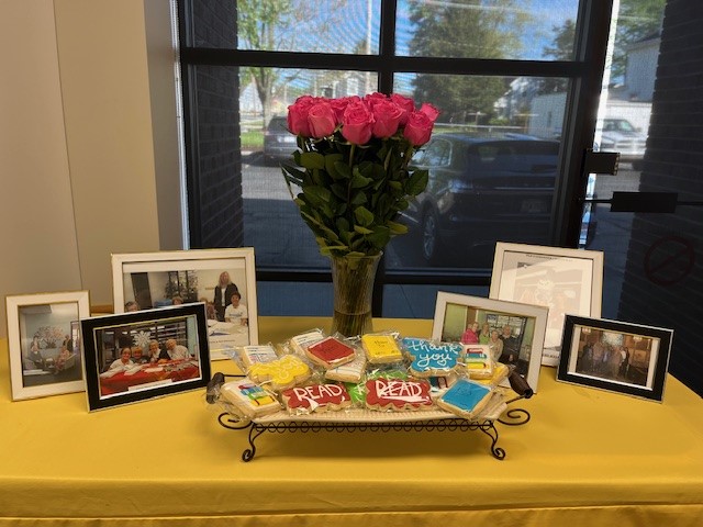 Treats of goodies line a table to celebrate the retirement of Kathy Hyle.